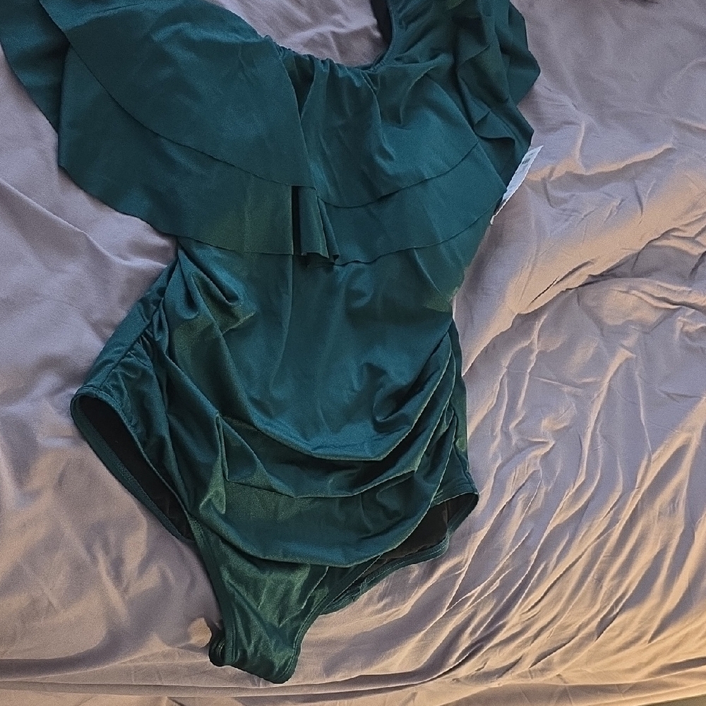 Cacique Swim Teal One Shoulder Swimsuit